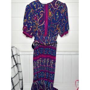 Lady Carol of New York Vintage Colorful Short Sleeve Belted Secretary Dress LG